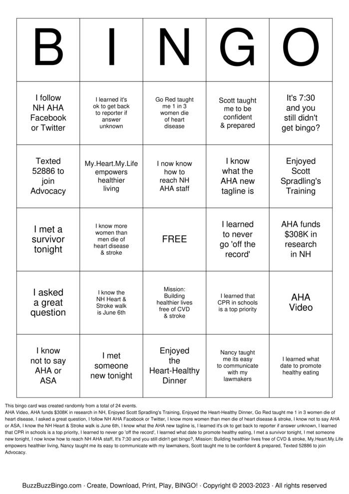Download Free Spokesperson & Advocacy Training Seminar Bingo Cards