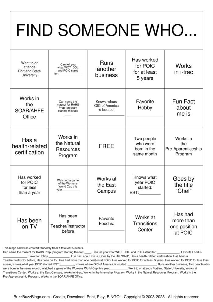 Download Free WOT STAFF BINGO Bingo Cards