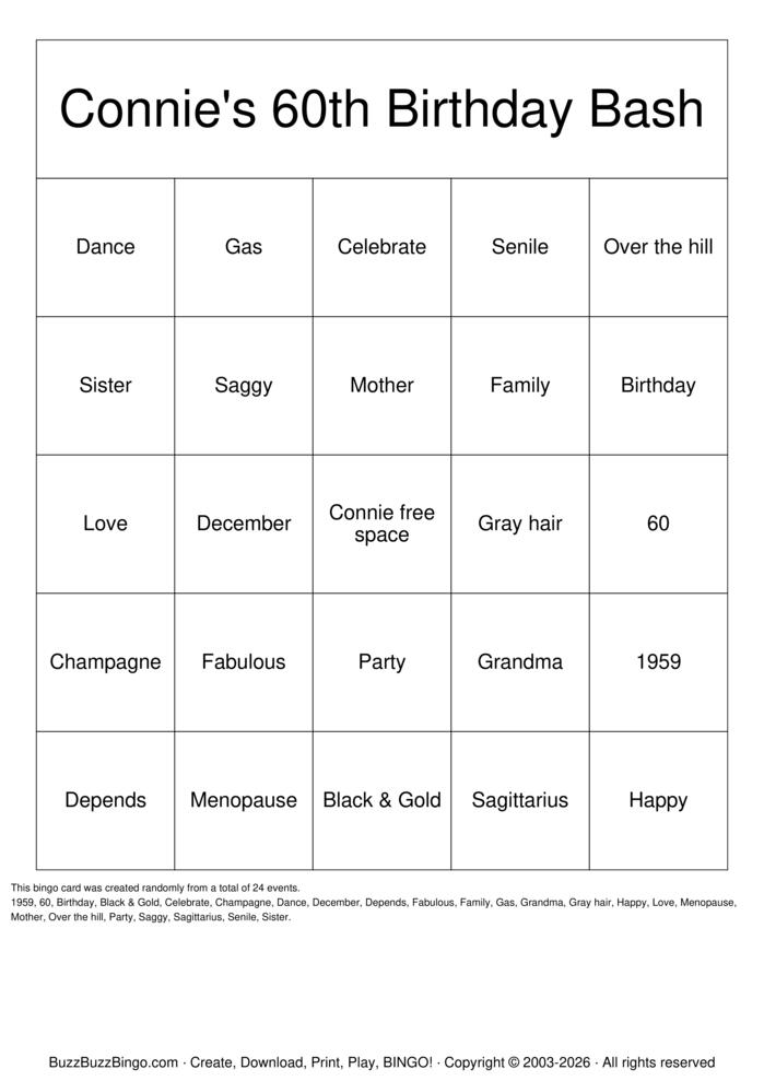 Download Free 60th Birthday Bingo Cards Download Free 60th Birthday Bingo Cards