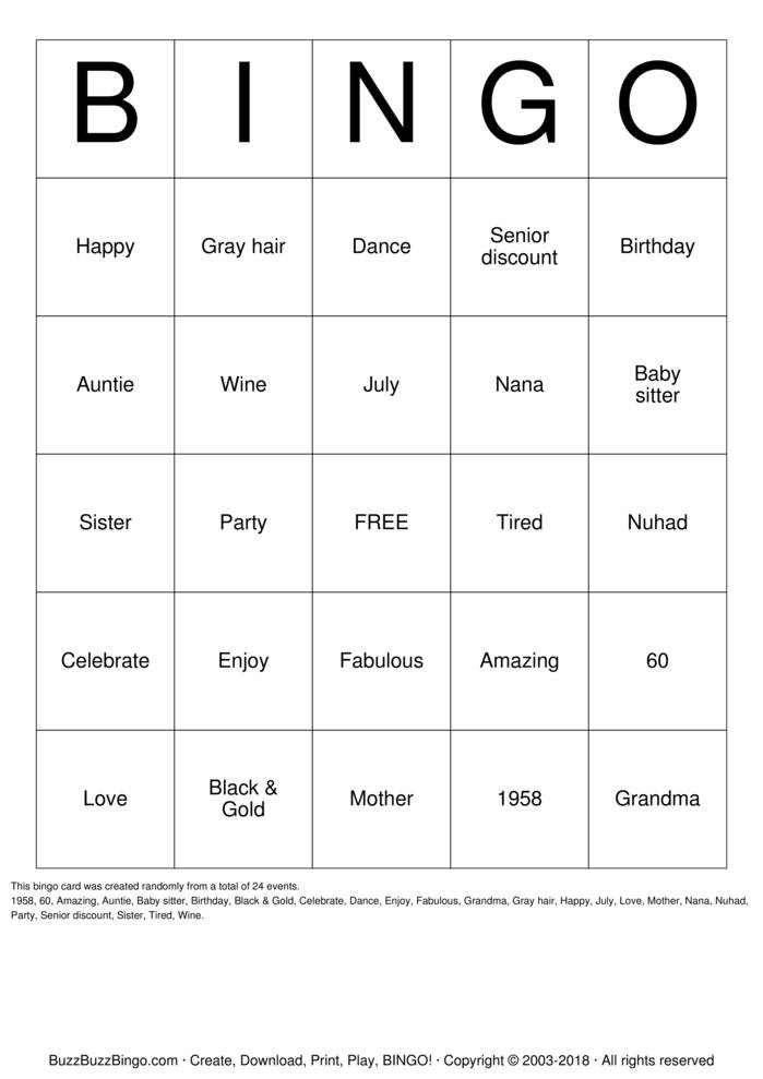 Download Free 60th Birthday Bingo Cards Download Free 60th Birthday Bingo Cards