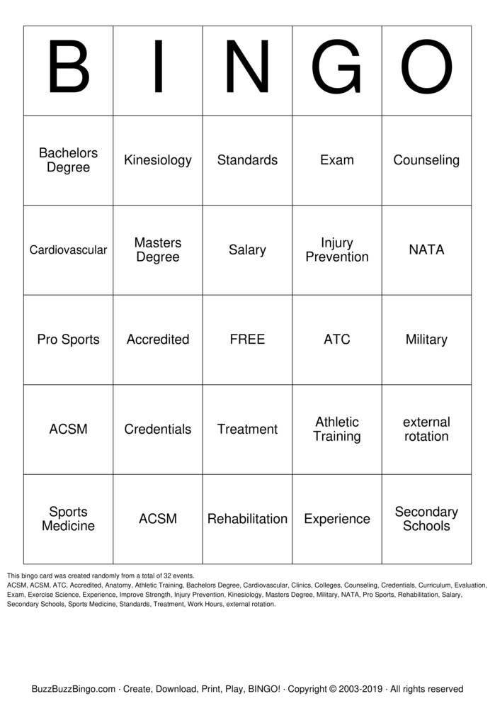 Athletic Training Bingo Cards to Download, Print and Customize!