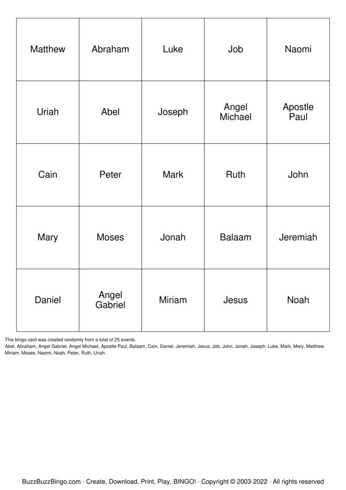 Download Free Bible Bingo Cards