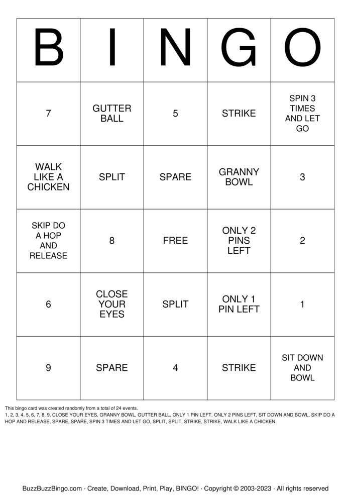 Bowling Bingo Cards to Download, Print and Customize!