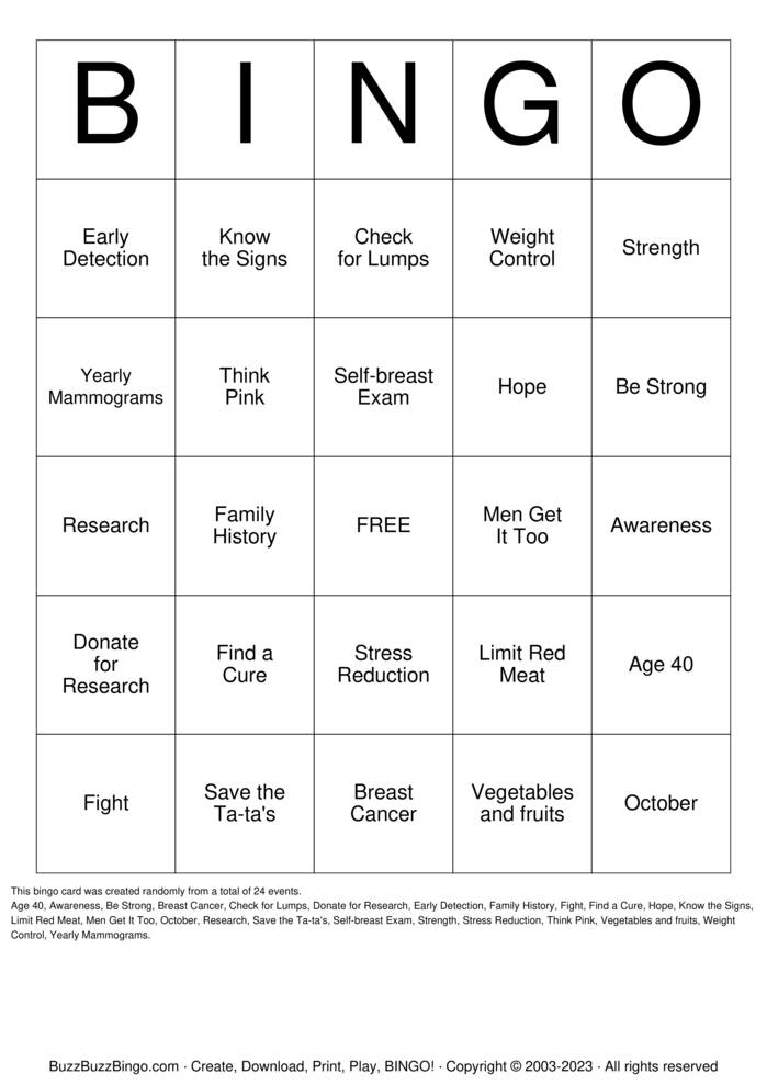 Download Free Breast Cancer Awareness Bingo Cards