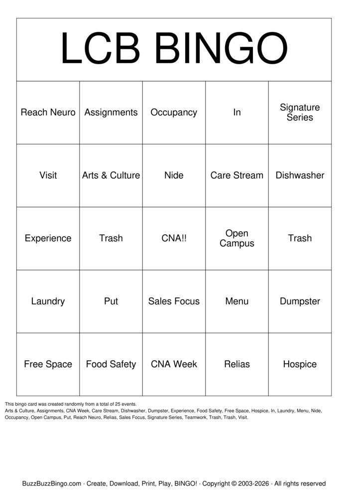 Download Free CNA Bingo Cards