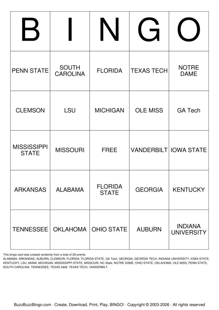 Download Free College Football Bingo Cards Download Free College Football Bingo Cards