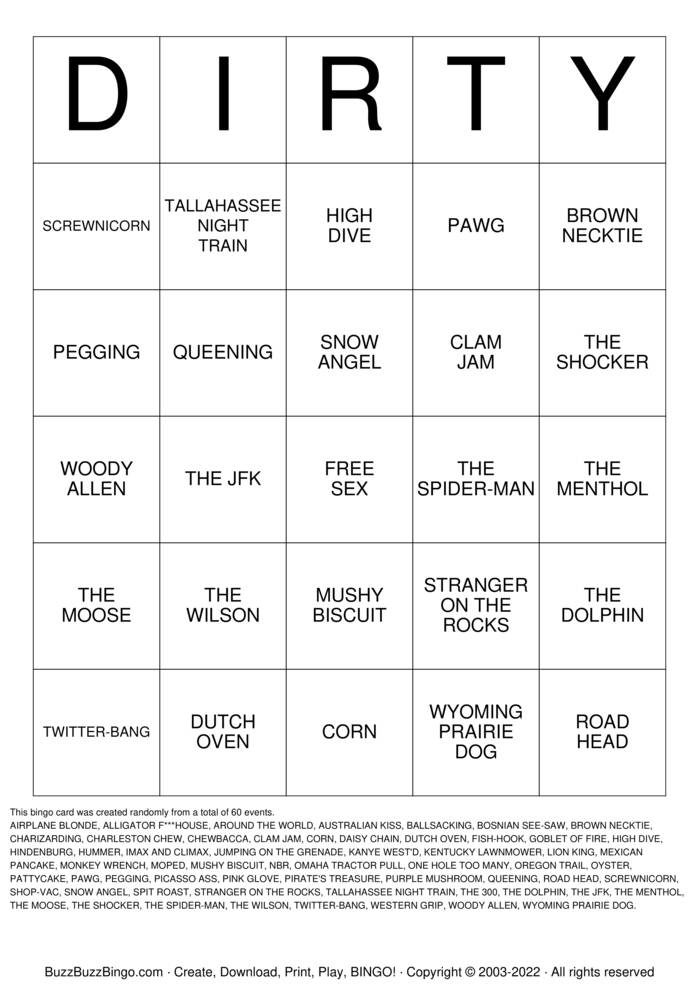 Dirty Bingo Cards to Download, Print and Customize!