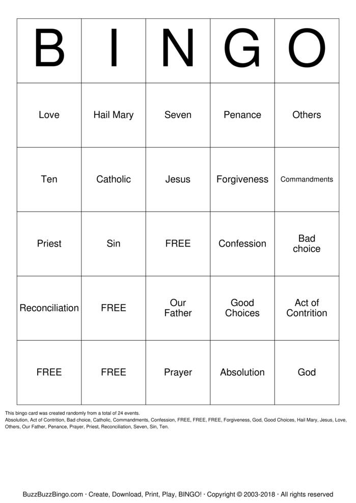 Download Free First Reconciliation Bingo Cards