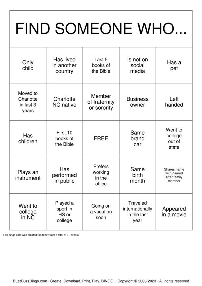 Download Free Getting to Know you! Bingo Cards