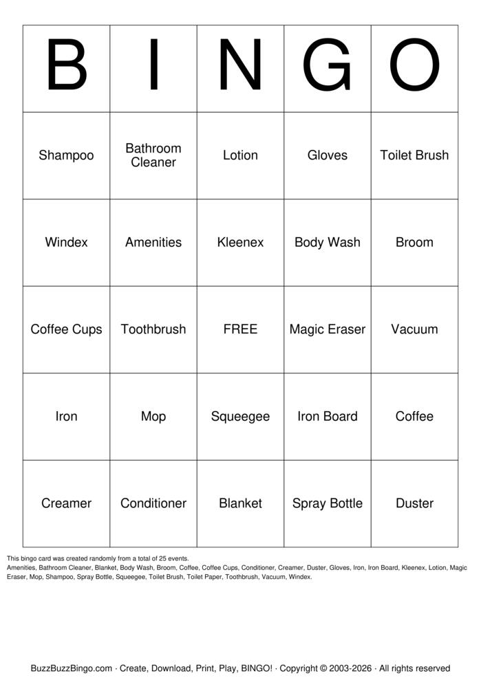 Download Free Housekeeping Bingo Cards