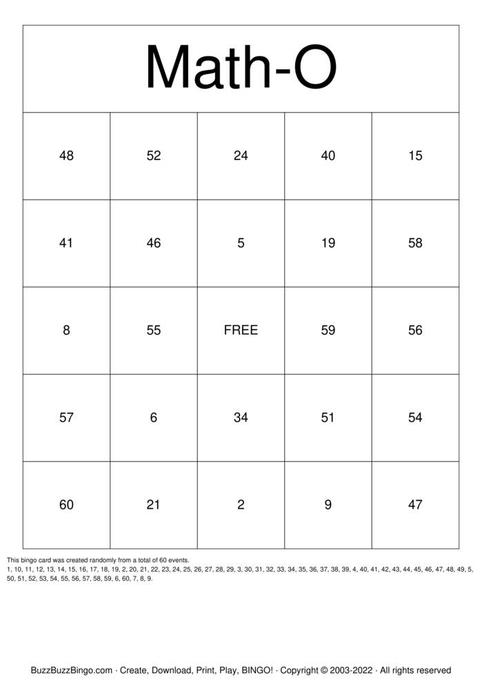 Numbers 1-60 Bingo Cards to Download, Print and Customize!