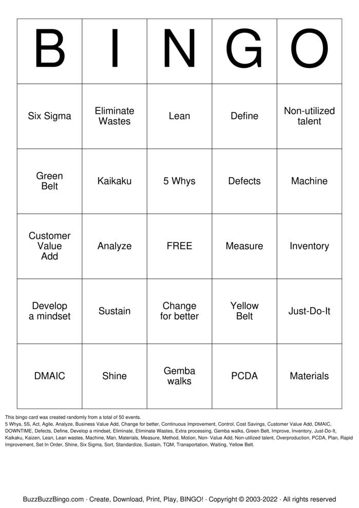 Office of Continuous Improvement Bingo Cards to Download, Print and ...
