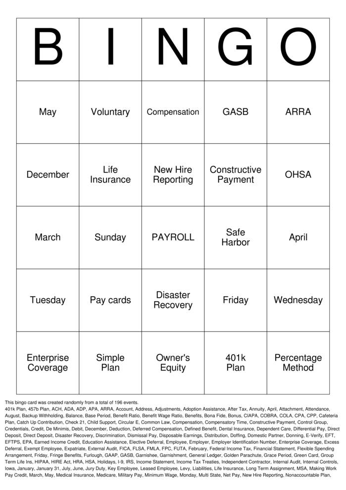 Download Free PAYROLL Bingo Cards