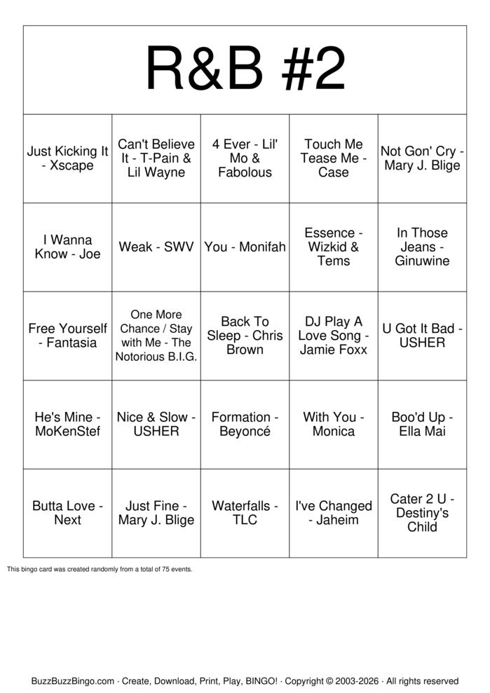Download Free R&B #2 Bingo Cards