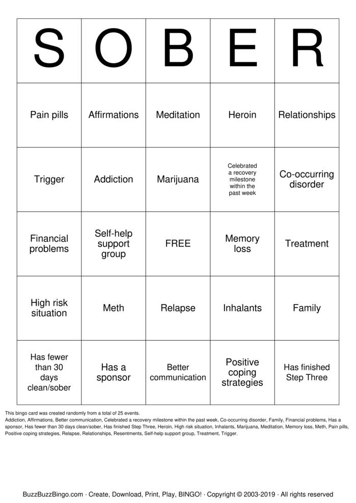 Recovery Bingo Cards to Download, Print and Customize!