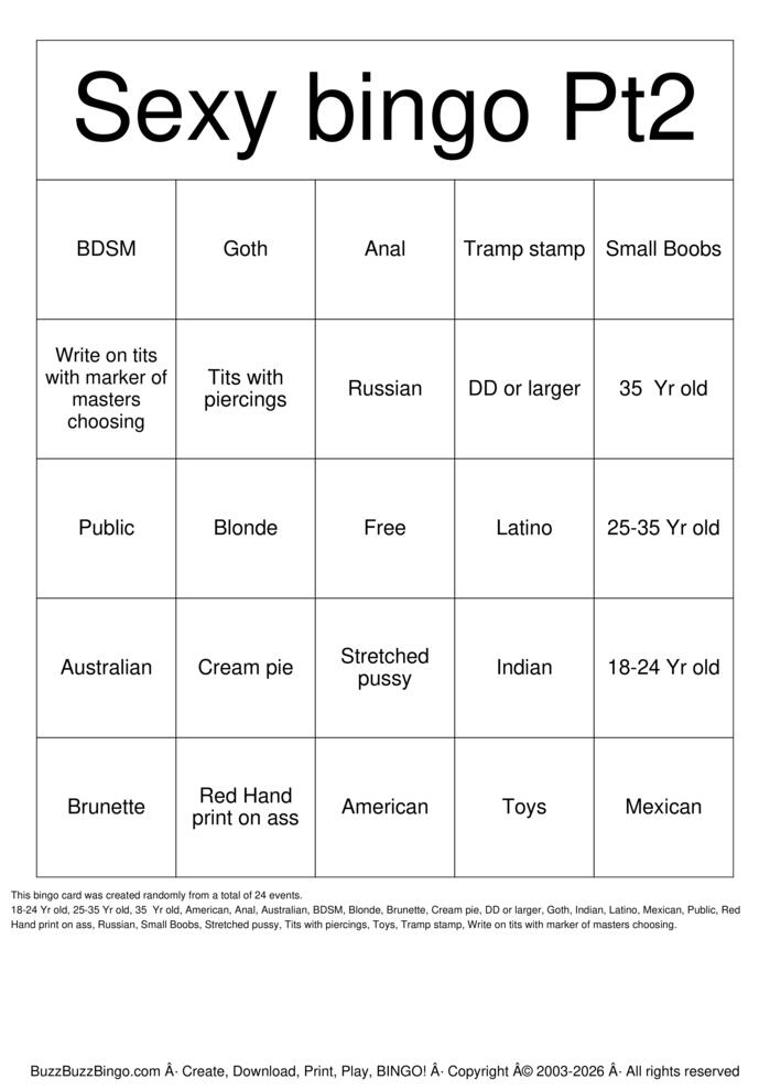 Download Free Sexy Bingo Pt2 Bingo Cards
