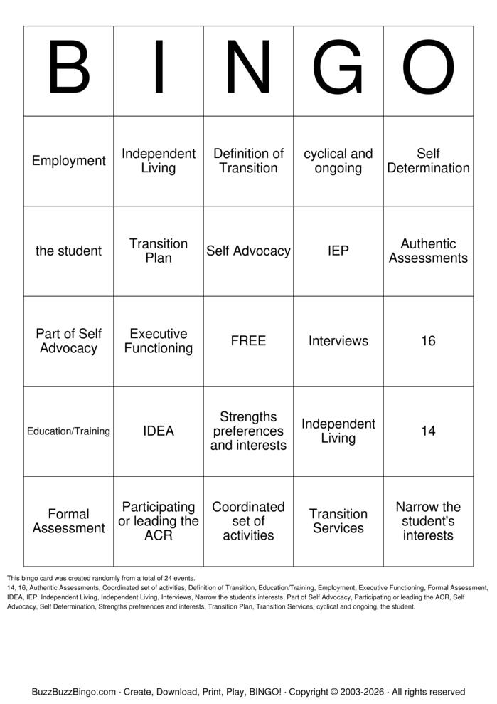 Download Free Special Education Bingo Cards Download Free Special Education Bingo Cards