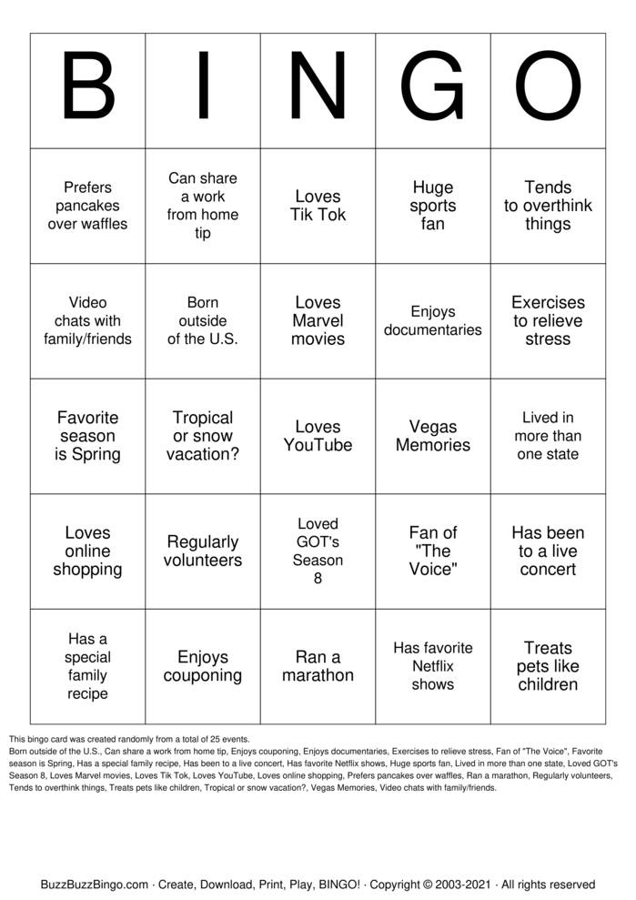 Download Free Team Building Bingo Cards