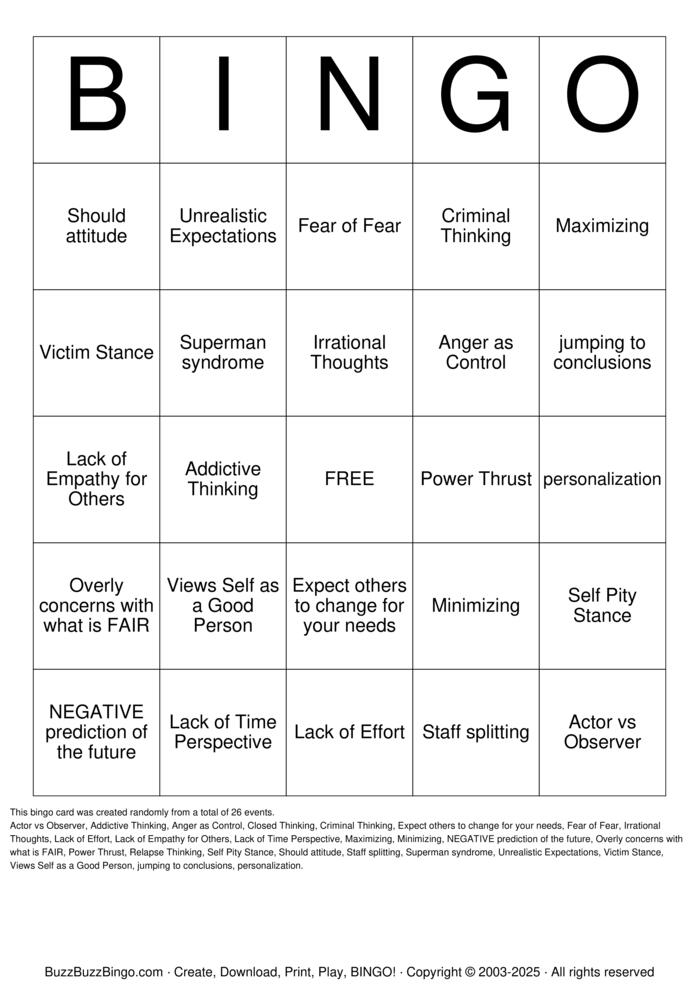 Thinking Errors Bingo Cards to Download, Print and Customize!