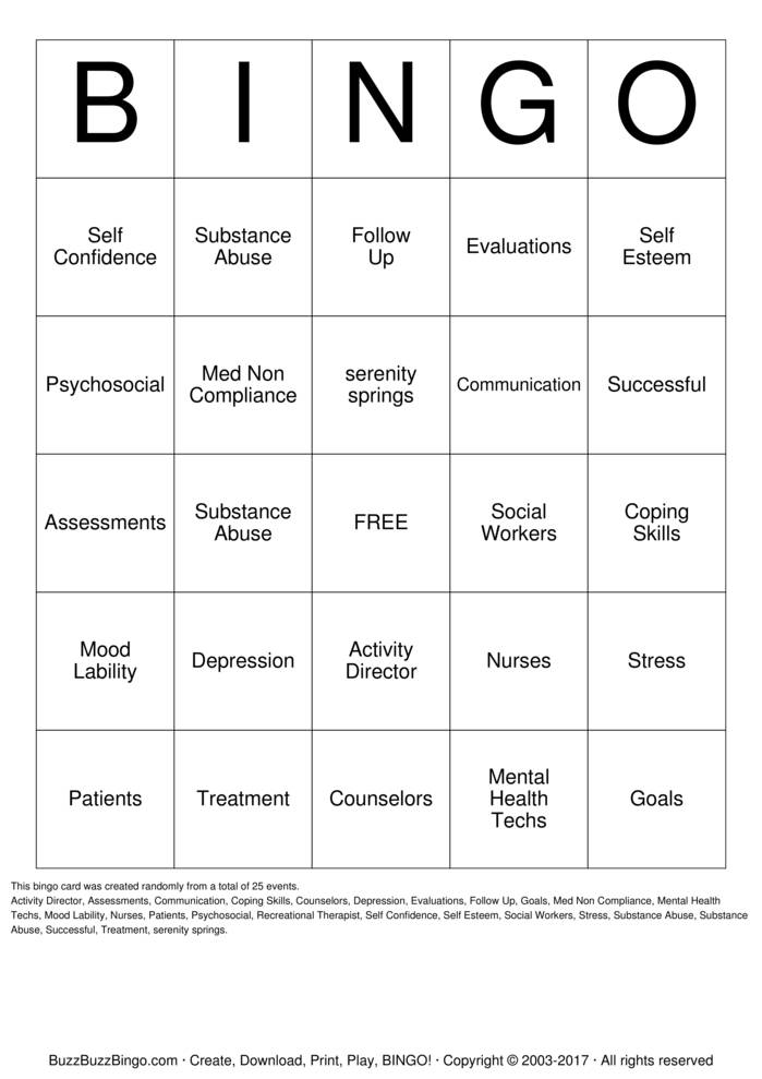 WIN Substance Abuse Bingo Cards to Download, Print and Customize!