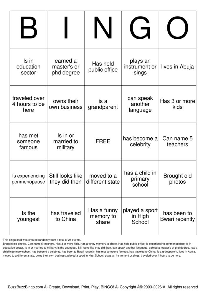 Download Free 30th Class Reunion Bingo Cards Download Free 30th Class Reunion Bingo Cards