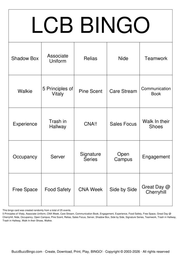 Download Free CNA Bingo Cards