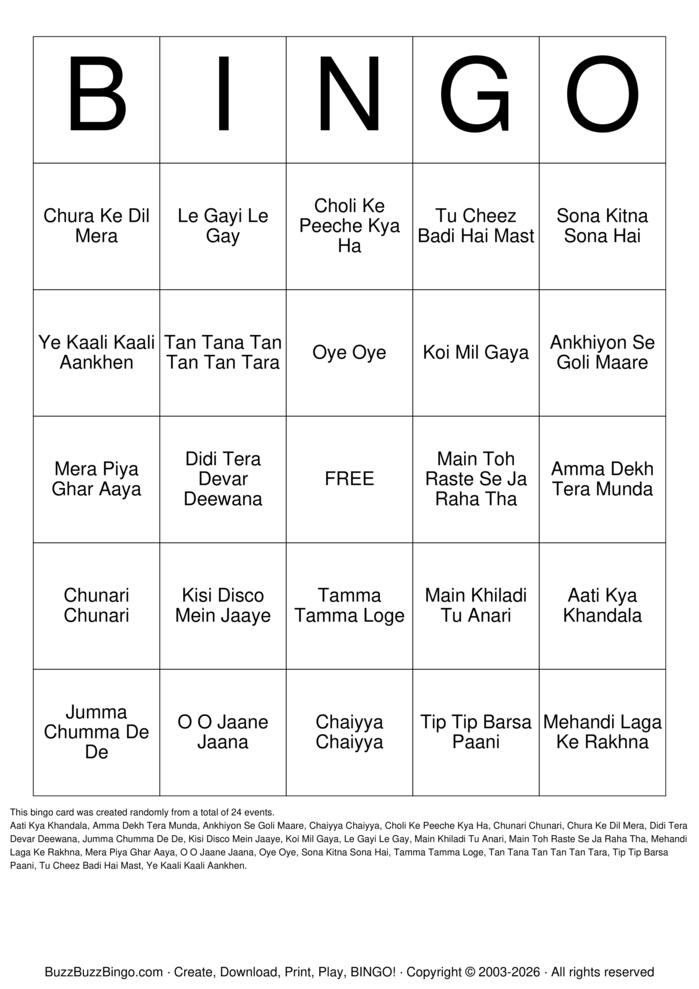 Download Free Custom Bingo Cards