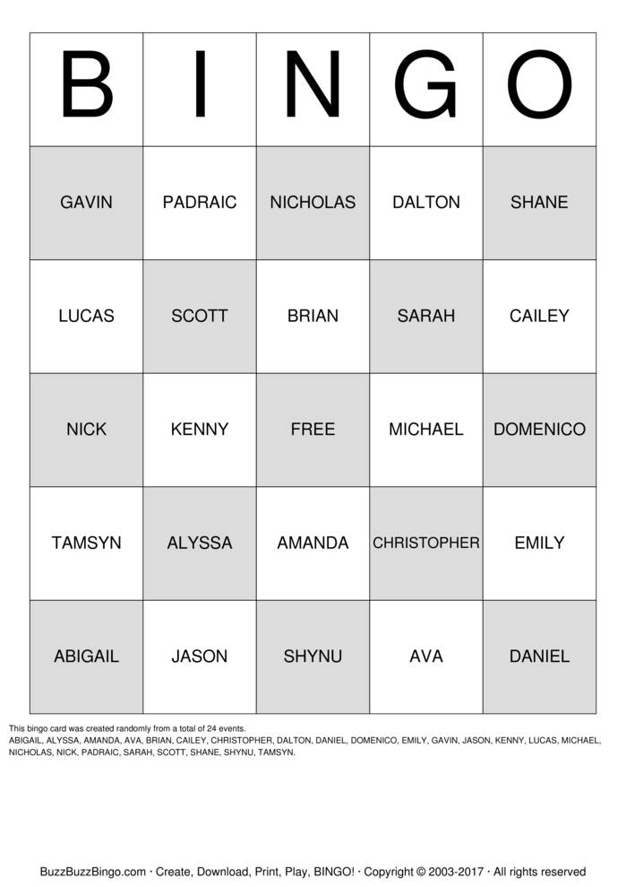 Download Free Custom Bingo Cards Download Free Custom Bingo Cards