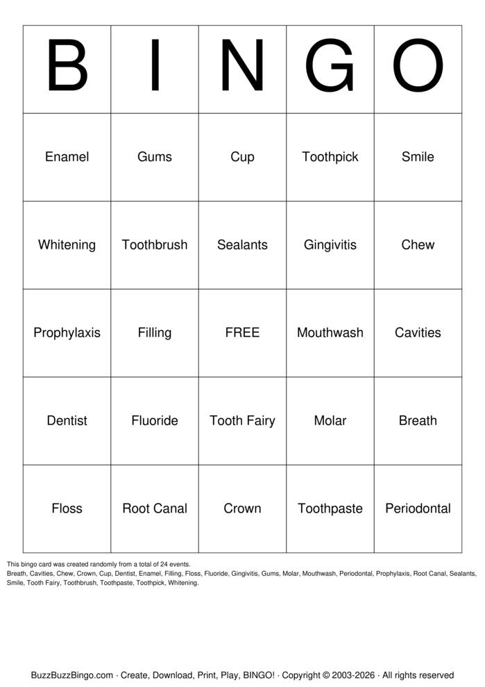 Download Free Dental Bingo Cards Download Free Dental Bingo Cards