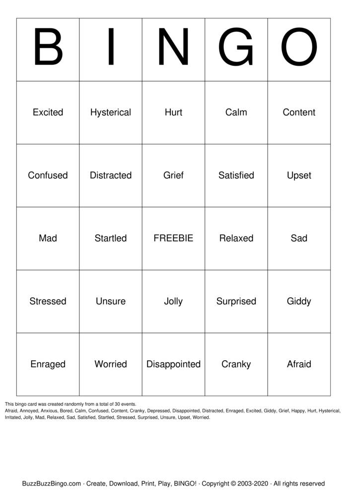 Emotions Bingo Cards to Download, Print and Customize!