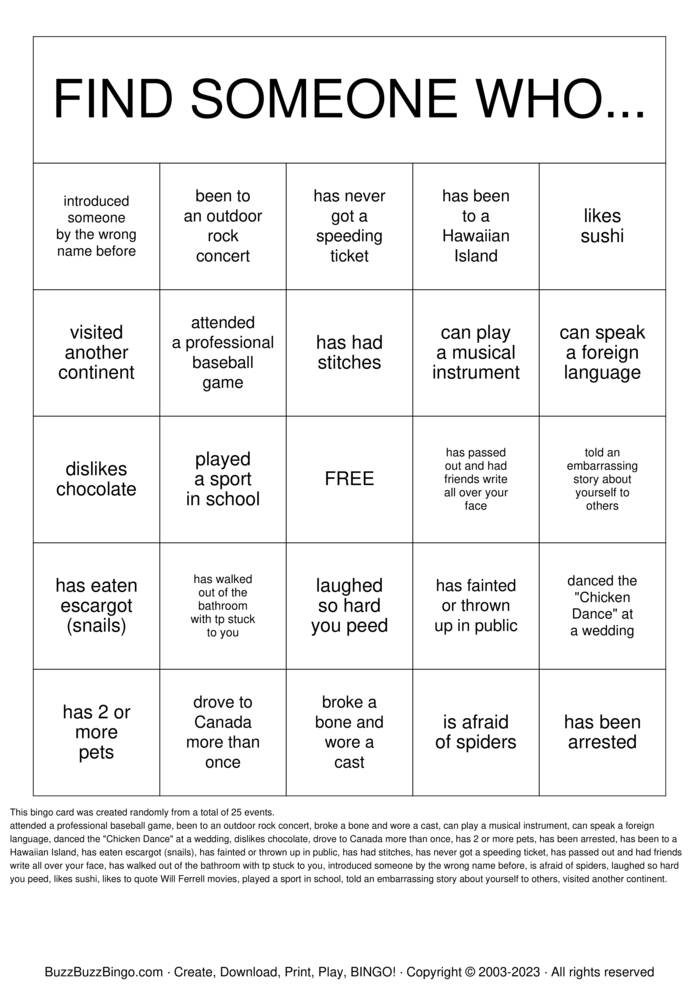 Download Free Getting to Know You! Bingo Cards