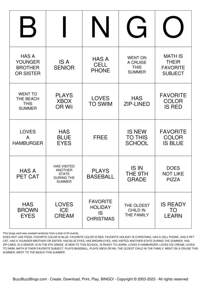 Getting to know you BINGO Bingo Cards to Download, Print and Customize!