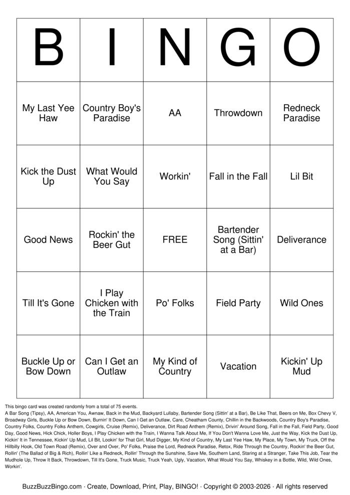 Download Free Hick-Hop Titles Bingo Cards