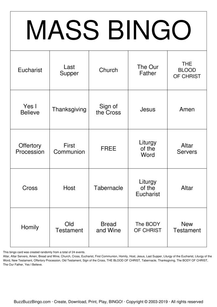 MASS Bingo Cards to Download, Print and Customize!