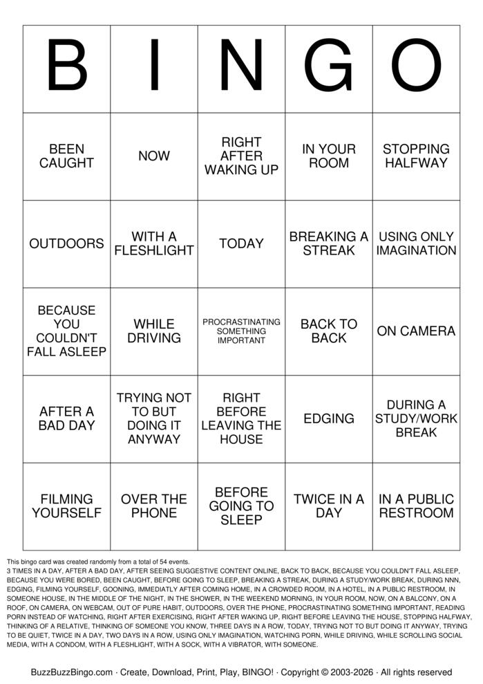 Download Free Masturbation Bingo Cards