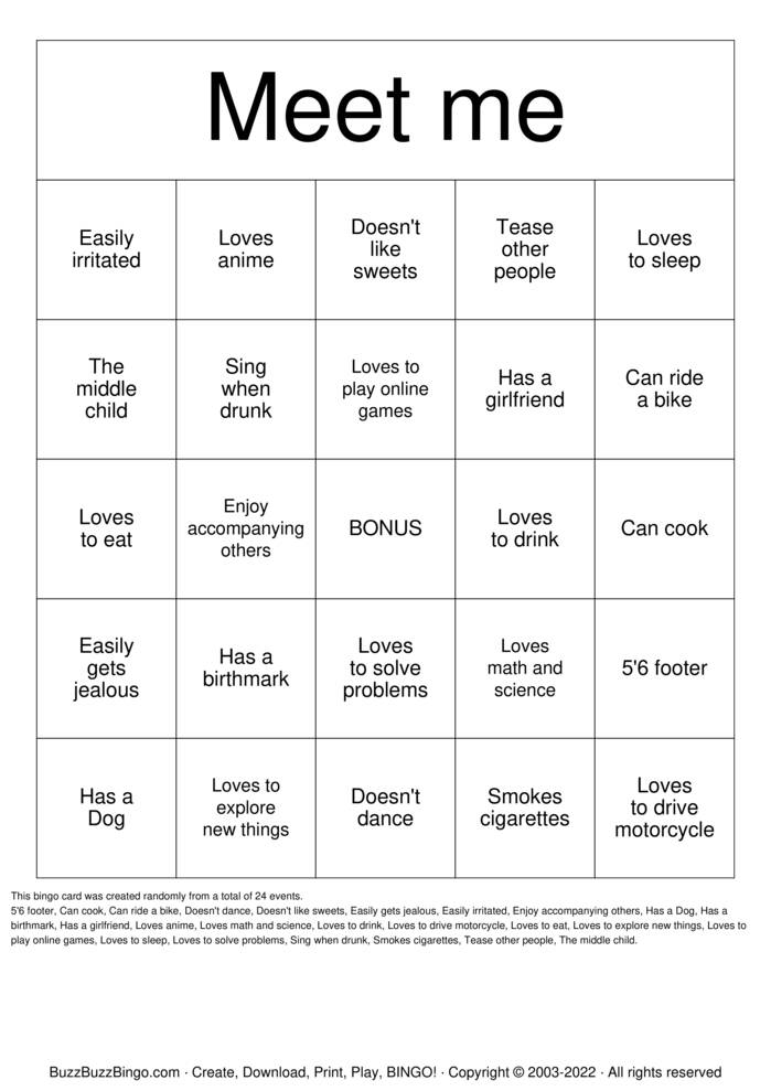Meet Me Bingo Cards to Download, Print and Customize!