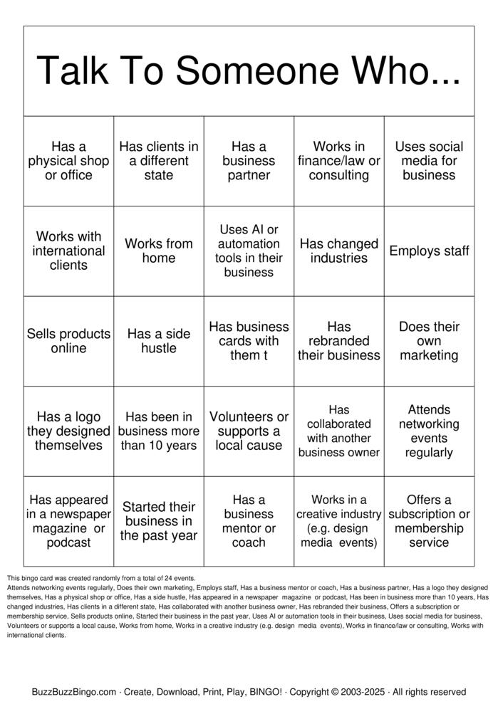 Networking Bingo Networking Bingo Bingo Cards to Download, Print and Customize!