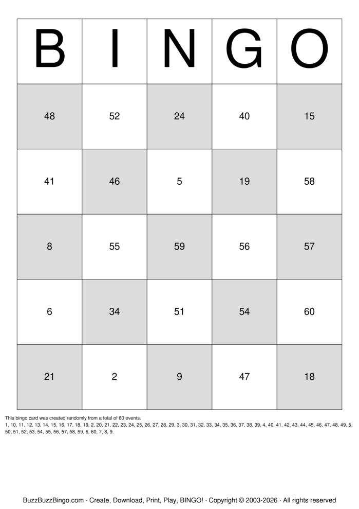 Download Free Numbers 1-64 Bingo Cards