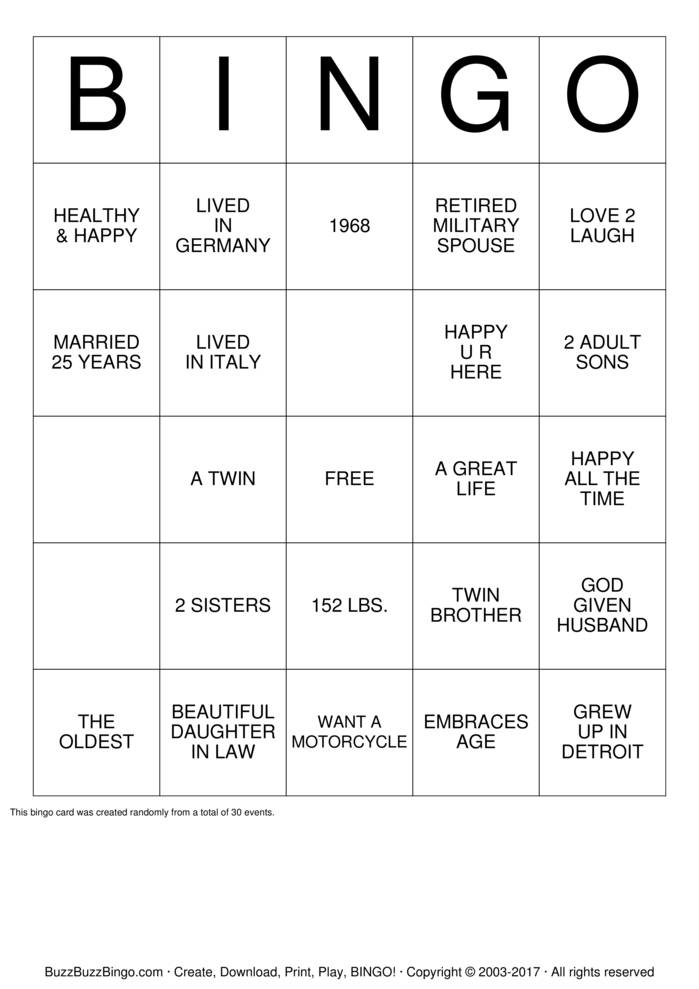 OVER THE HILL Bingo Cards to Download, Print and Customize!