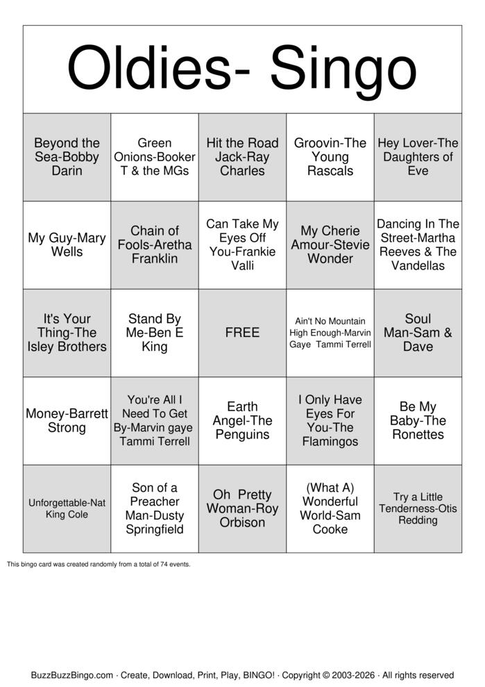 Download Free Oldies-Singo Bingo Cards