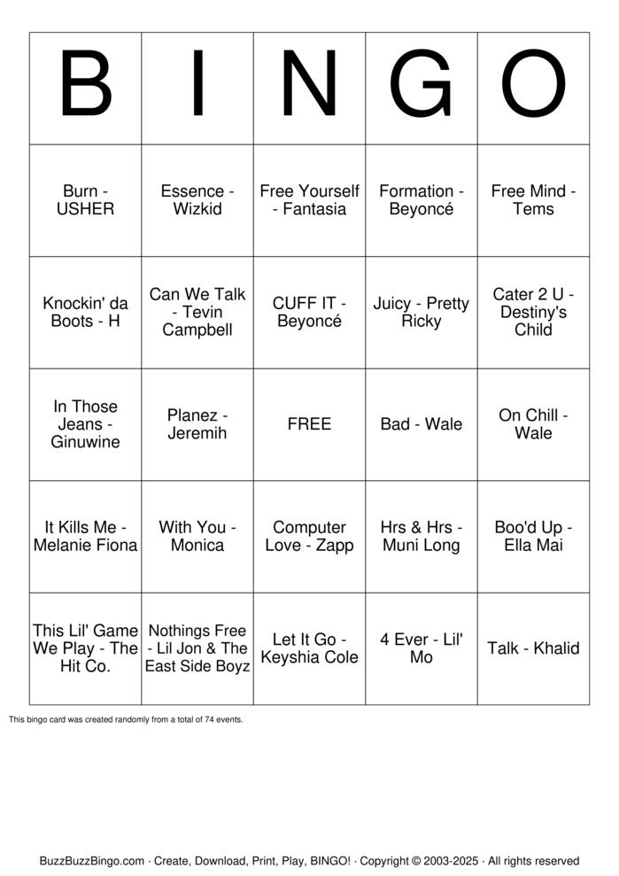 Download Free R&B Music Bingo Cards Download Free R&B Music Bingo Cards