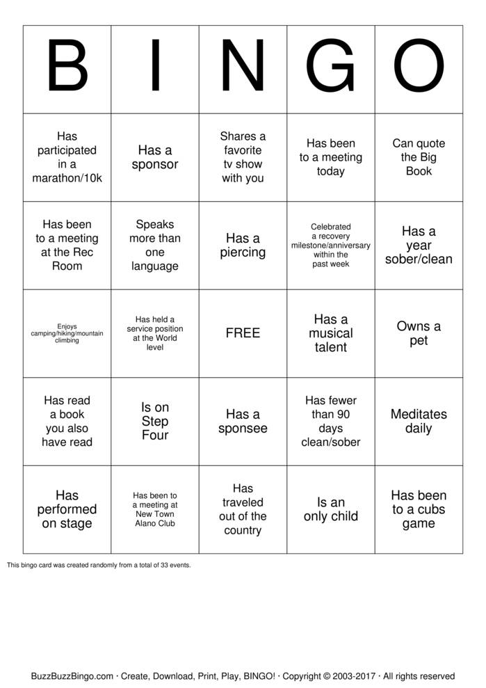 Recovery Bingo Cards to Download, Print and Customize!