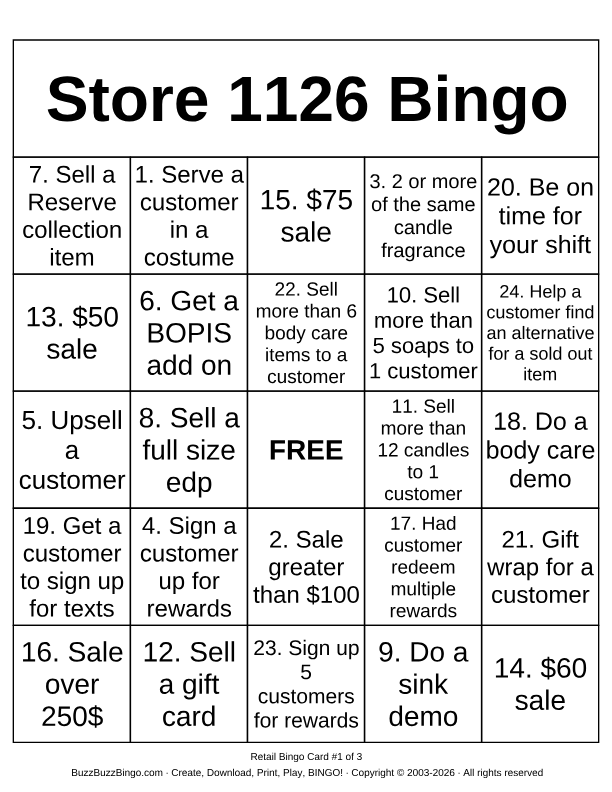 Download Free Retail Bingo Cards Download Free Retail Bingo Cards
