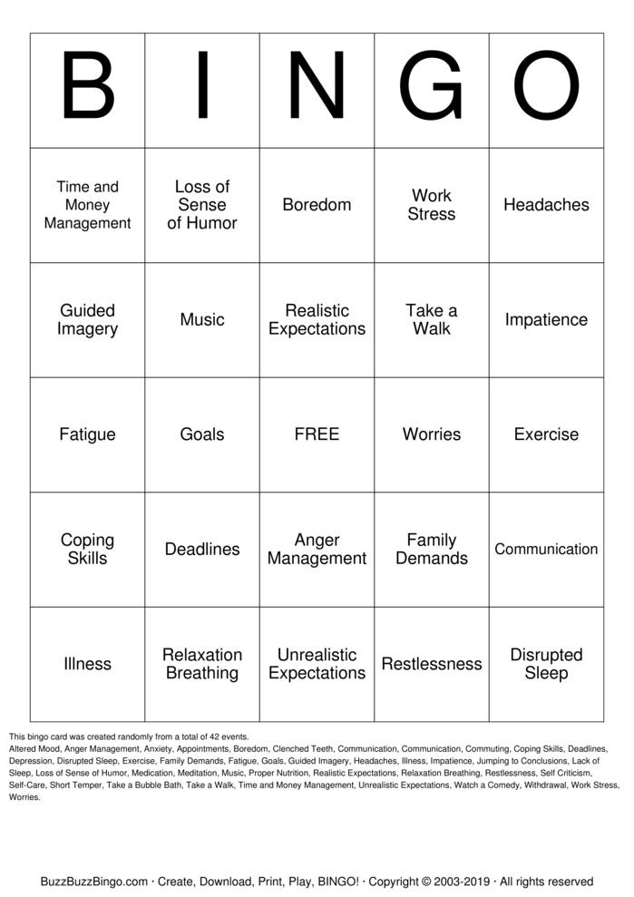 Download Free STRESS BINGO Bingo Cards Download Free STRESS BINGO Bingo Cards