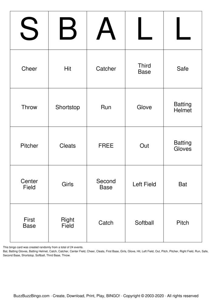 Download Free Softball Bingo Cards