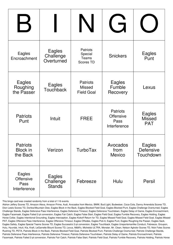 St. Roch Super Bowl LII Bingo Bingo Cards to Download, Print and Customize!