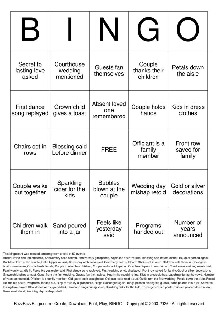 Download Free Vow Renewal Bingo Cards