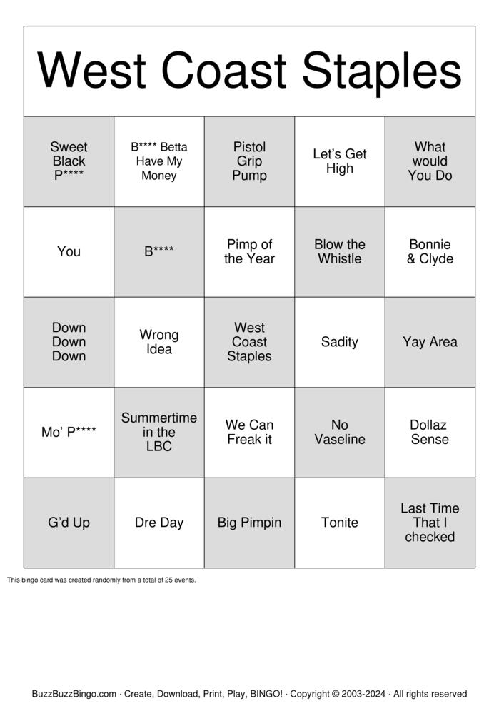 Download Free West Coast Staples Bingo Cards Download Free West Coast Staples Bingo Cards