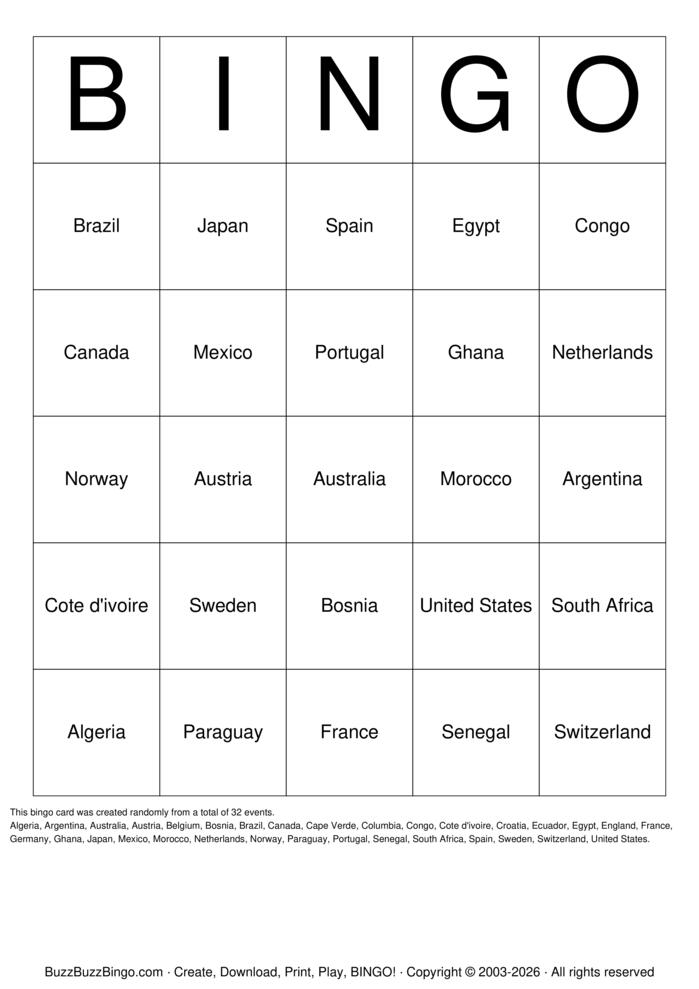 Download Free World Cup Bingo Bingo Cards