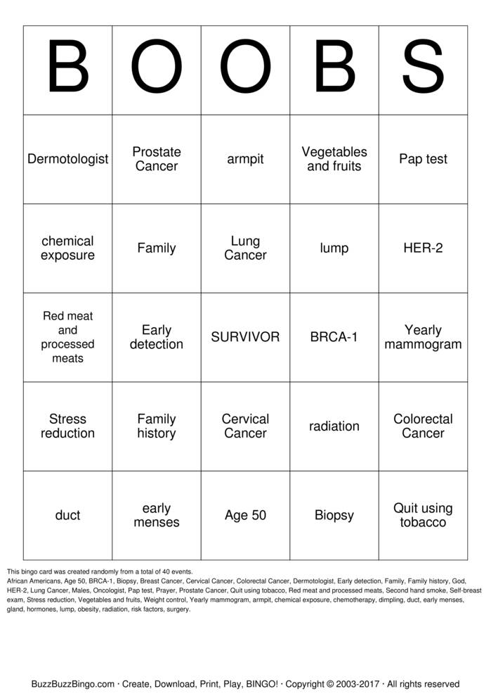 Breast Cancer Bingo Cards To Download Print And Customize Breast Cancer Bingo Cards To Download Print And Customize